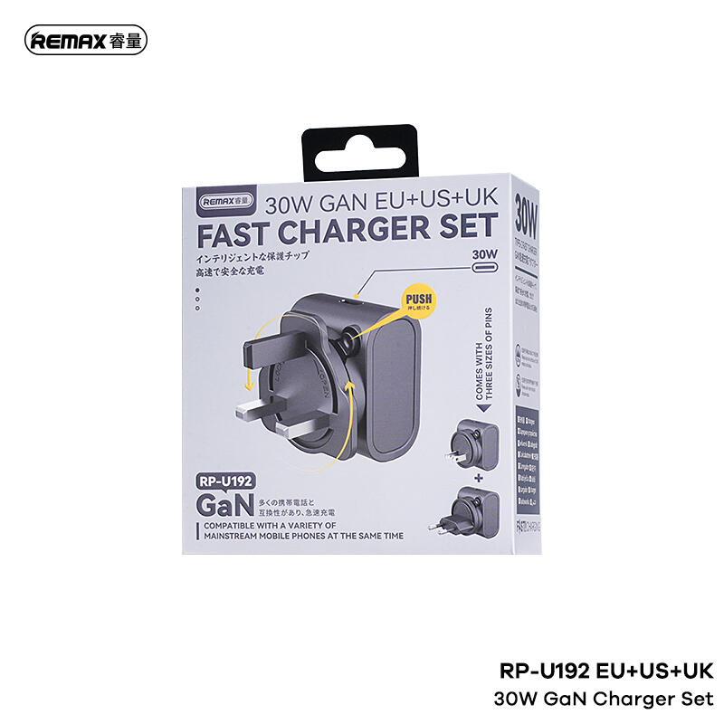REMAX 30W GAN EU-US-UK CHARGER SET RP-U192